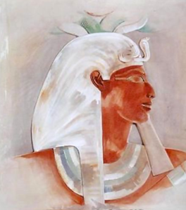 Queen Hatshepsut, depicted wearing a beard that male pharaohs adorned